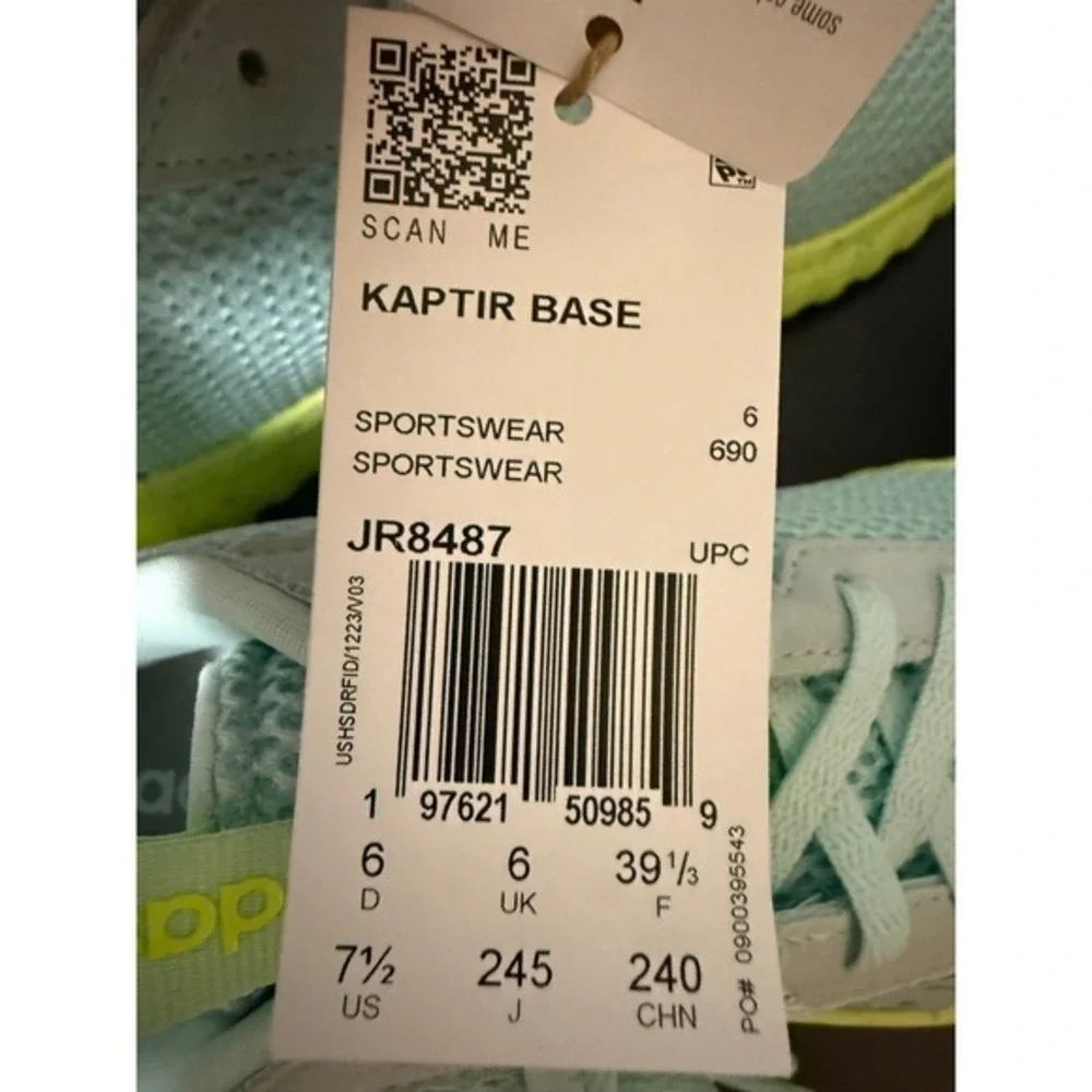 NWT Adidas Kaptir Base Sneakers – Women's Size 7.5 – Mint & Neon‎ Yellow